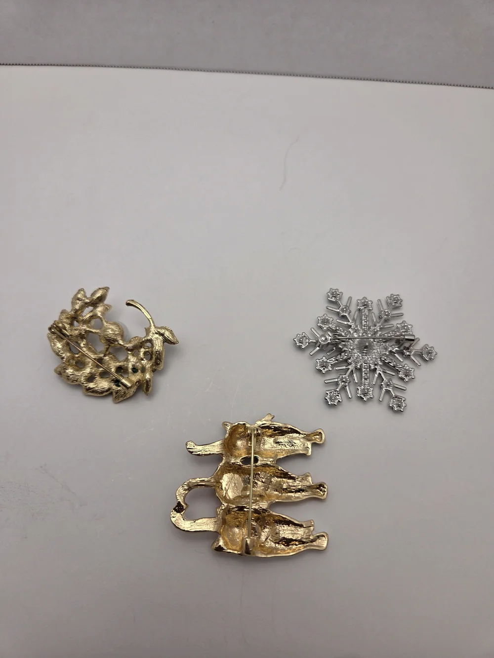 Christmas Brooch Set • Snowflake, Cat Pendant Brooch & Holiday Wreath